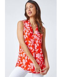 Roman - Floral V-Neck Pleat Detail Vest Top - Lyst