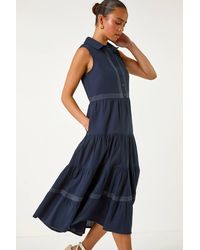 Roman Petite - Cotton Pocket Tiered Midi Dress - Lyst