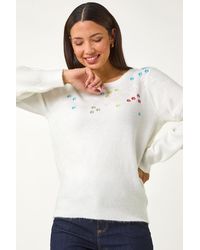 Roman - Embroidered Pointelle Knit Jumper - Lyst
