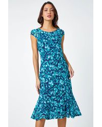 Roman - Floral Print Lace Midi Stretch Dress - Lyst