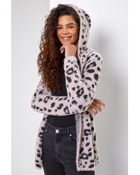 Roman - Fluffy Animal Print Hooded Cardigan - Lyst