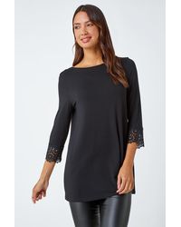 Roman - Plain Lace Trim Stretch Top - Lyst