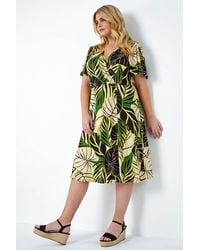Roman Curve - Tropical Leaf Stretch Wrap Dress - Lyst