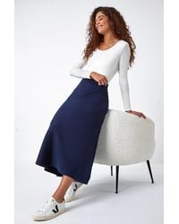 Roman - Plain Elastic Waist Knitted A Line Midi Skirt - Lyst