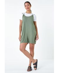 Roman - Cotton Linen Blend Pocket Playsuit - Lyst