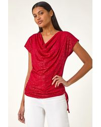 Roman - Sparkle Cowl Neck Tie Side Top - Lyst