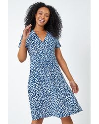 Roman Petite - Spot Print Stretch Wrap Dress - Lyst