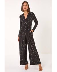Roman - Foil Print V-Neck Stretch Jumpsuit - Lyst