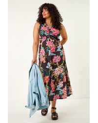 Roman Curve - Twist Front Floral Stretch Maxi Dress - Lyst
