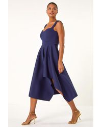 Roman - Asymmetric Flared Hem Midi Dress - Lyst