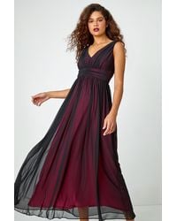 Roman - Sleeveless Contrast Mesh Maxi Stretch Dress - Lyst