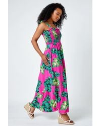 Roman Petite - Tropical Print Shirred Maxi Dress - Lyst