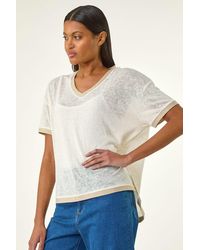 Roman - Metallic Trim V-Neck T-Shirt - Lyst