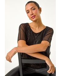 Roman - Sparkle Mesh Stretch Overlay Top - Lyst