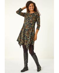 Roman - Floral Print Hanky Hem Dress - Lyst