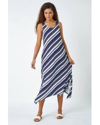 Roman - Stripe Print Midi Smock Stretch Dress - Lyst