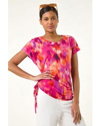 Roman - Abstract Print Side Tie Detail Top - Lyst
