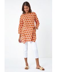 Roman - Cotton Geometric Pocket Longline Tunic Top - Lyst