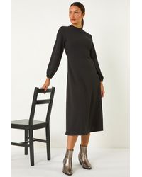 Roman - High Neck Fit & Flare Stretch Dress - Lyst