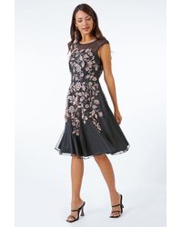 Roman - Floral Embroidered Fit & Flare Dress - Lyst