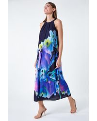 Roman - Abstract Floral Pleat Detail Trapeze Dress - Lyst