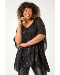 Roman Curve - Full Sequin Chiffon Overlay Top - Lyst