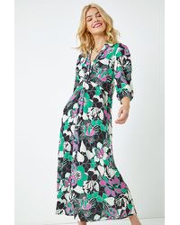 Roman - Dusk Fashion Floral Twist Front Maxi Shirt Dress - Lyst