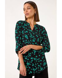 Roman - Floral Print Shoulder Pleat Blouse - Lyst