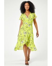Roman Petite - Floral Chiffon Frill Wrap Dress - Lyst