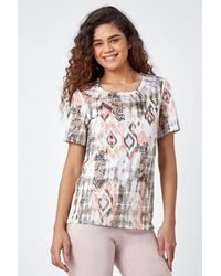 Roman - Burnout Aztec Print Diamante Top - Lyst