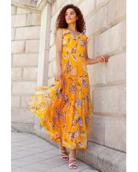 Roman - Sleeveless Floral Frill Maxi Dress - Lyst