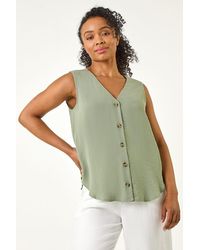 Roman Petite - V-Neck Front Button Blouse - Lyst