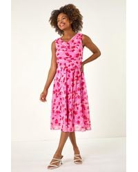 Roman - Floral Print Chiffon Cowl Neck Dress - Lyst