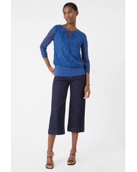 Roman - Textured Floral Print Blouson Stretch Top - Lyst