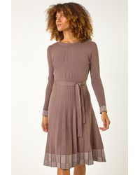 Roman - Ribbed Stretch Knit Border Print Dress - Lyst