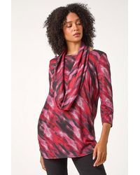 Roman - Abstract Print Pocket Top With Snood - Lyst