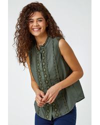 Roman - Sleeveless Crochet Detail Cotton Blouse - Lyst
