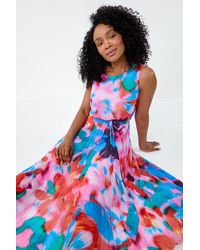 Roman Petite - Abstract Print Pleated Midi Dress - Lyst