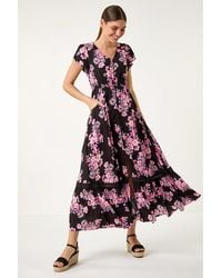 Roman - Floral Print Shirred Waist Maxi Dress - Lyst
