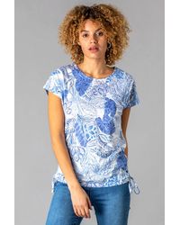 Roman - Burnout Tropical Print Ruched T-shirt - Lyst
