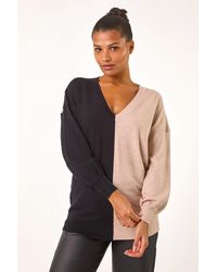 Roman - V-Neck Colour Block Knit Jumper - Lyst