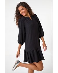 Roman - Textured V-Neck Frill Hem Smock Dress - Lyst