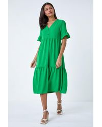 Roman - Textured Spot Frill Tiered Midi Dress - Lyst