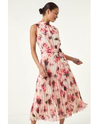 Roman Petite - Floral Pleated Halter Neck Midi Dress - Lyst