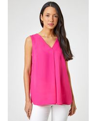 Roman - V-Neck Sleeveless Vest Pleat Top - Lyst
