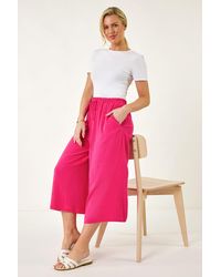 Roman Petite - Elasticated Waist Linen Mix Culotte - Lyst