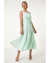 Roman Petite - Trim Detail Ruched Midi Dress - Lyst