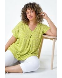 Roman Curve - Pleat Front Printed V-Neck Stretch Top - Lyst