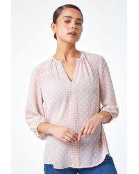 Roman Petite - Textured Spot Print V-Neck Top - Lyst