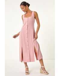Roman Petite - Linen Blend Buttoned Midi Dress - Lyst